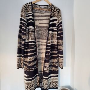 LAURA ASHLEY XL Cheetah Zebra Animal Knit Cardigan Sweater Open Style Duster EUC